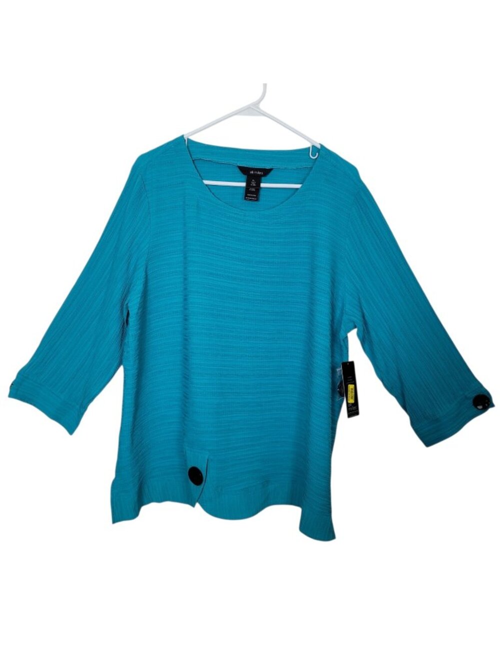 Ali Miles Textured Aqua Blue Blouse Sz XL Oversized Button Lagenlook Artsy NWT